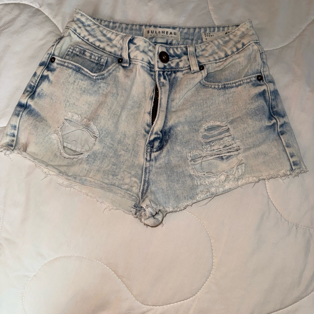 Bullhead Blue Distressed Jean Shorts High-Waisted